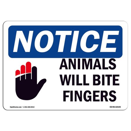 SIGNMISSION OSHA Sign, Animals Will Bite Fingers With Symbol, 14in X 10in Aluminum, 10" W, 14" L, Landscape OS-NS-A-1014-L-10155